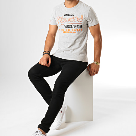 Superdry - Tee Shirt Premium Goods Outline M1000027A Gris Chiné Orange
