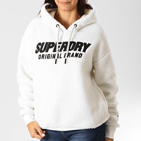 Superdry - Sweat Capuche Femme Fourrure Kayla Sherpa W2000014A Blanc Noir