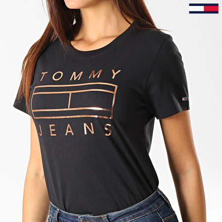Tommy Jeans - Tee Shirt Femme Metallic Logo 7158 Noir Cuivre
