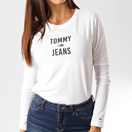 Tommy Jeans - Tee Shirt Manches Longues Femme Square Logo 7159 Blanc