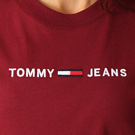 Tommy Hilfiger - Tee Shirt Femme Clean Linear Logo 7429 Bordeaux Blanc