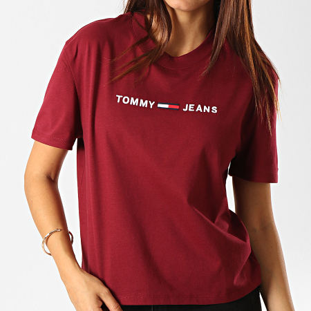 Tommy Hilfiger - Tee Shirt Femme Clean Linear Logo 7429 Bordeaux Blanc