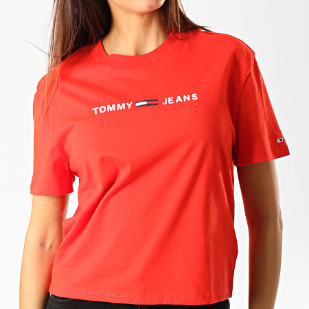 Tommy Jeans - Tee Shirt Femme Clean Linear Logo 7429 Rouge Blanc
