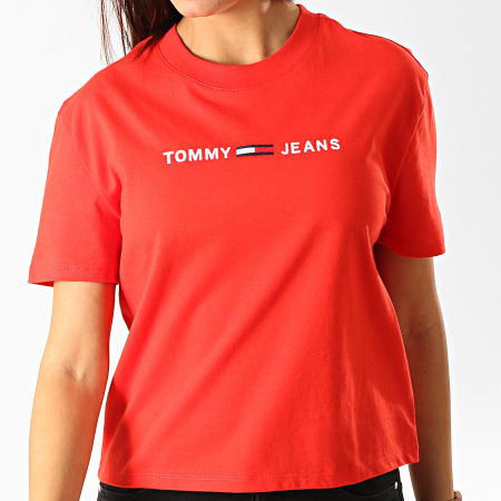 Tommy Jeans - Tee Shirt Femme Clean Linear Logo 7429 Rouge Blanc