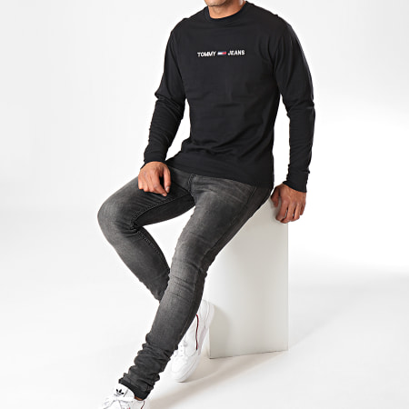 Tommy Jeans - Tee Shirt Manches Longues Small Logo 7190 Noir 