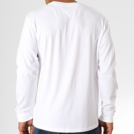 Tommy Jeans - Tee Shirt Manches Longues Small Logo 7190 Blanc