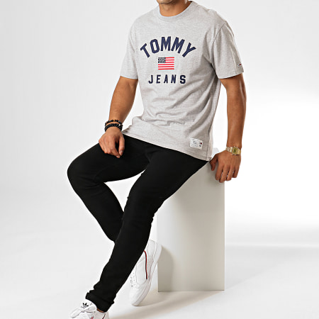 Tommy Jeans - Tee Shirt USA Flag 7068 Gris Chiné