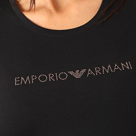Emporio Armani - Tee Shirt Manches Longues Femme A Strass 163229-9A219 Noir Doré