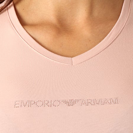 Emporio Armani - Tee Shirt Col V Femme A Strass 163321-9A263 Rose Poudré