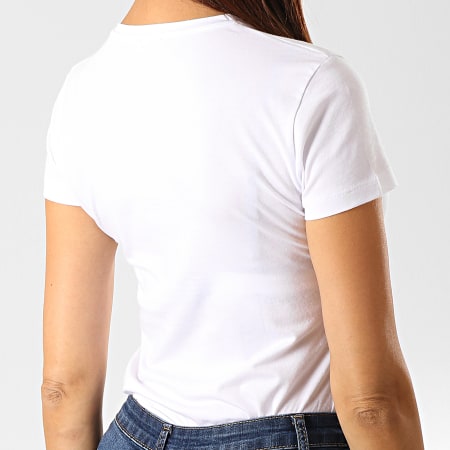 Emporio Armani - Tee Shirt Col V Femme A Strass 163321-9A263 Blanc Doré