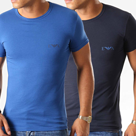 Emporio Armani - Lot De 2 Tee Shirts 111670-9A715 Bleu Marine Foncé Bleu Indigo