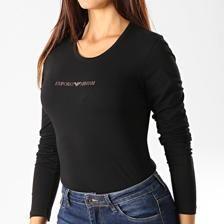 Emporio Armani - Tee Shirt Manches Longues Femme A Strass 163229-9A263 Noir Doré