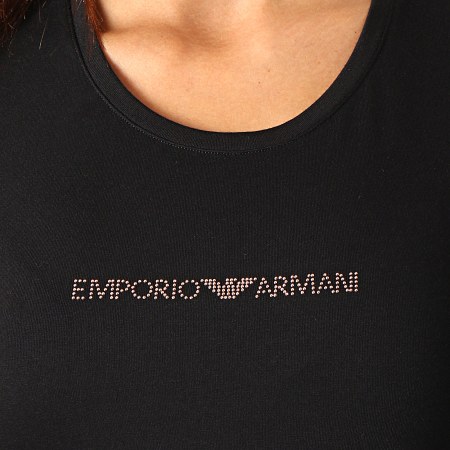 Emporio Armani - Tee Shirt Manches Longues Femme A Strass 163229-9A263 Noir Doré
