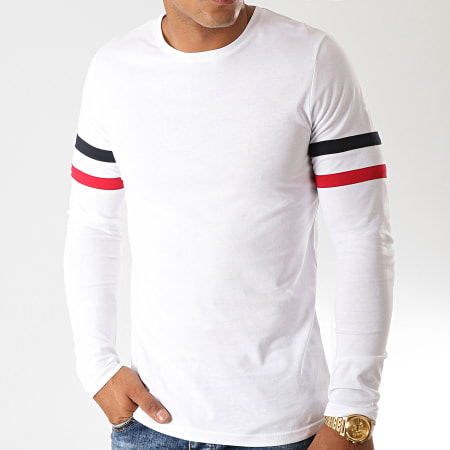 LBO - Tee Shirt Manches Longues Avec Bandes Tricolore 886 Blanc