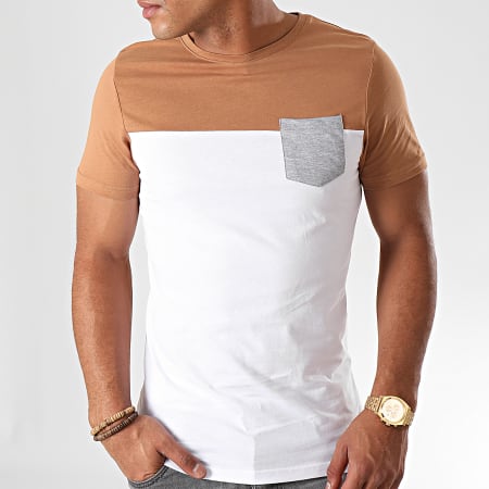 LBO - Tee Shirt Poche 931 Blanc Camel Gris Chiné
