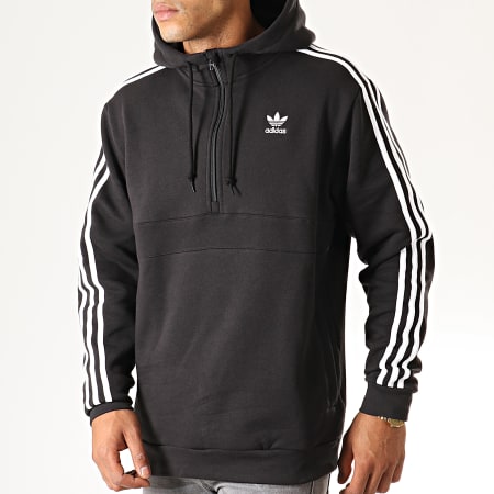 Adidas Originals - Sweat Zippé Capuche A Bandes ED6050 Noir Blanc