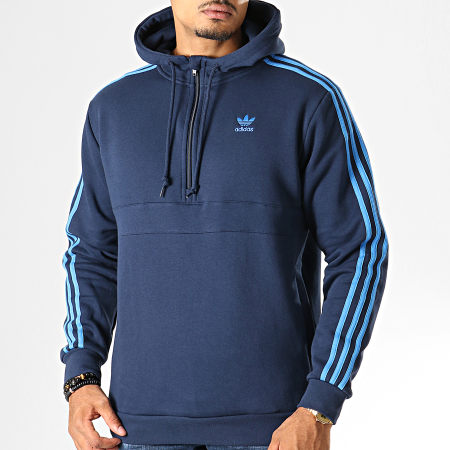 Adidas Originals - Sweat Col Zippé Capuche A Bandes 3 Stripes EK0255 Bleu Marine