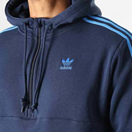 Adidas Originals - Sweat Col Zippé Capuche A Bandes 3 Stripes EK0255 Bleu Marine