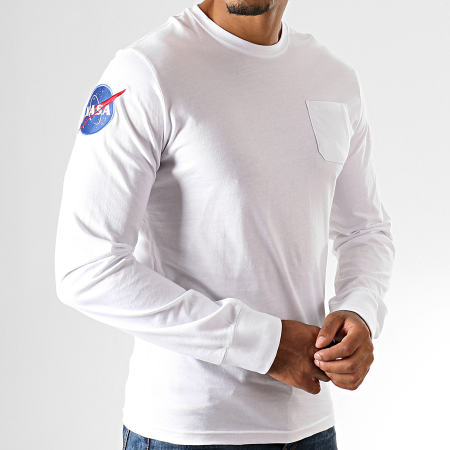 Alpha Industries - Tee Shirt Manches Longues Poche NASA 176532 Blanc