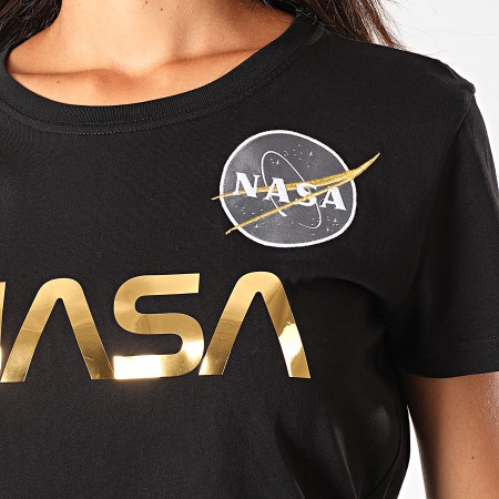 Alpha Industries - Tee Shirt Femme NASA PM 198053 Noir Doré