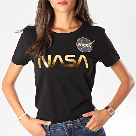 Alpha Industries - Tee Shirt Femme NASA PM 198053 Noir Doré