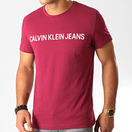 Calvin Klein - Tee Shirt Institutional Logo 7856 Bordeaux Blanc