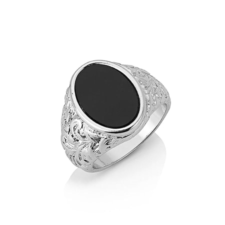 Chained And Able - Bague Oval Detail Onyx RA17090 Argenté