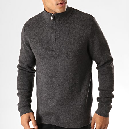 Selected - Pull Col Zippé Bate Milano Gris Anthracite