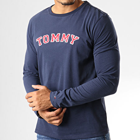Tommy Hilfiger - Tee Shirt Manches Longues CN Logo 1628 Bleu Marine Rouge Blanc