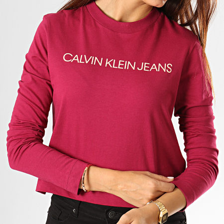 Calvin Klein - Tee Shirt Crop Femme Manches Longues 2234 Bordeaux