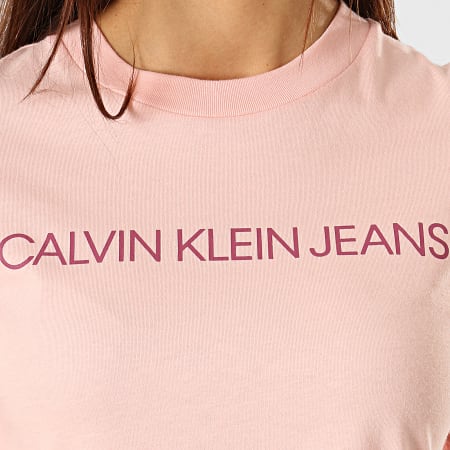 Calvin Klein - Tee Shirt Crop Femme Manches Longues 2234 Rose