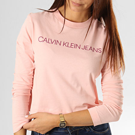 Calvin Klein - Tee Shirt Crop Femme Manches Longues 2234 Rose