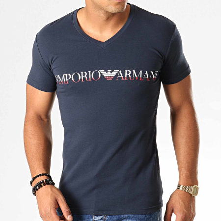 Emporio Armani - Tee Shirt Col V 110810-9A516 Bleu Foncé
