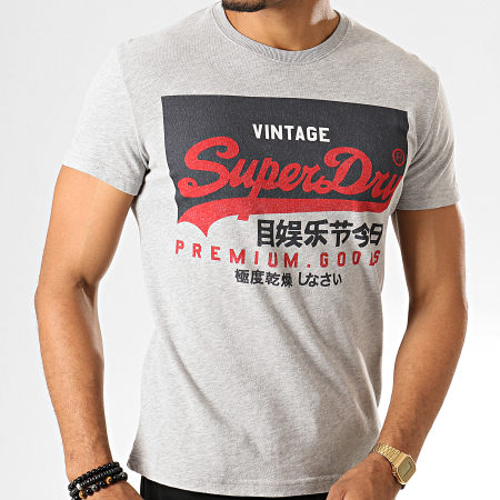 Superdry - Tee Shirt Vintage Logo M1000059A Gris Chiné Gris Foncé Rouge