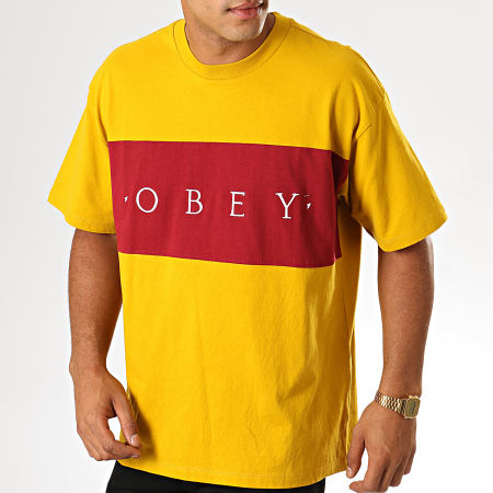 Obey - Tee Shirt Conrad Classic Jaune Moutarde Bordeaux