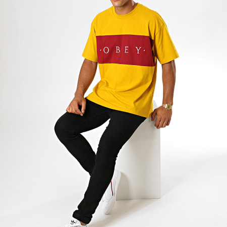 Obey - Tee Shirt Conrad Classic Jaune Moutarde Bordeaux