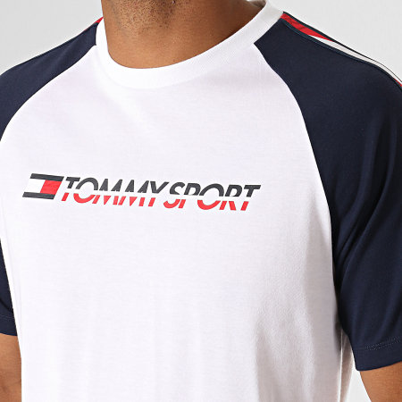 Tommy Hilfiger - Tee Shirt A Bandes Logo 0196 Blanc Bleu Marine Rouge