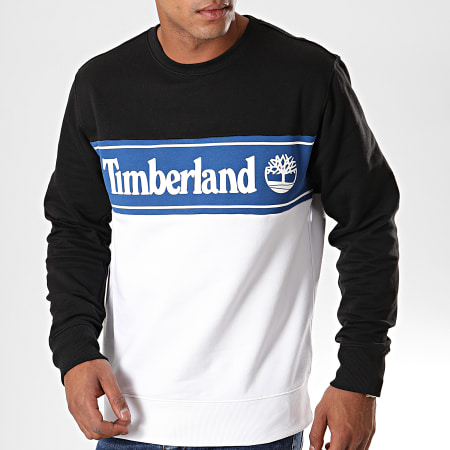 Timberland - Sweat Crewneck Cut And Sew Logo 1O9U Noir Blanc Bleu