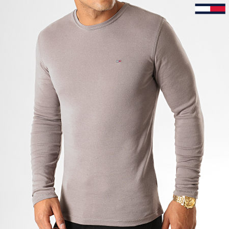 Tommy Jeans - Tee Shirt Slim Manches Longues Rib 5089 Gris