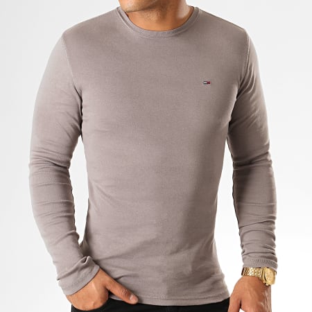 Tommy Jeans - Tee Shirt Slim Manches Longues Rib 5089 Gris