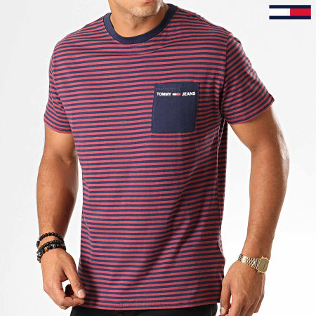 Tommy Jeans - Tee Shirt Poche A Rayures Pocket Stripe 7122 Bordeaux Bleu Marine