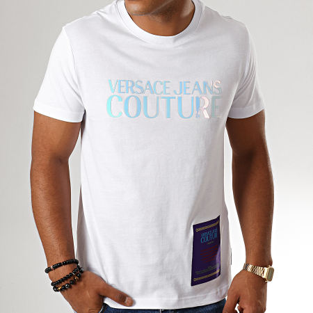 Versace Jeans Couture - Tee Shirt UUM600 Azure B3GUB7TB-30283 Blanc Iridescent