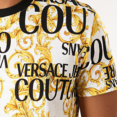 Versace Jeans Couture - Tee Shirt Slim UUP600 Basic B3GUA7S0-S0588 Blanc Jaune Renaissance Floral