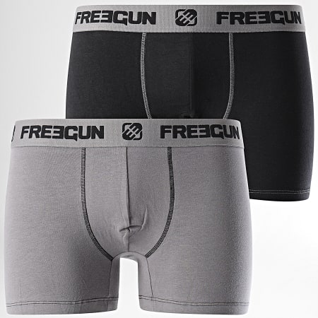 Freegun - Lot De 2 Boxers Coton Stretch Noir Gris