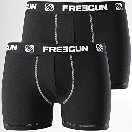 Freegun - Lot De 2 Boxers Coton Stretch Noir