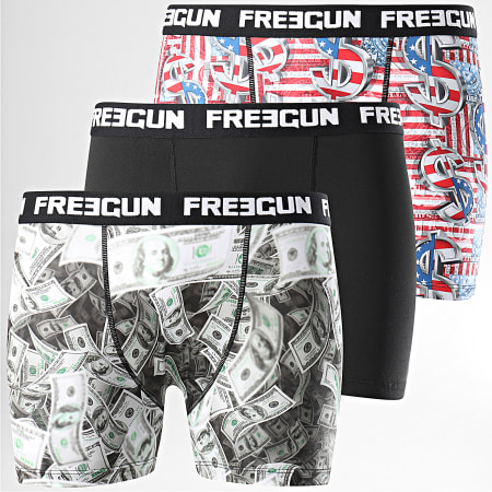 Freegun - Lot De 3 Boxers Coton Stretch Noir Multi