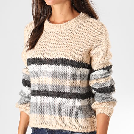 Only - Pull Femme Crop New Carle Beige Gris Blanc