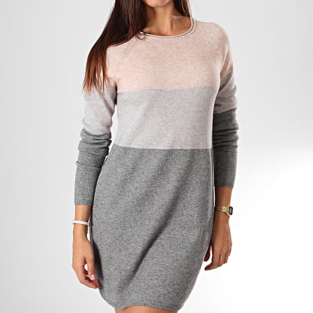 Only - Robe Pull Femme Tricolore Lillo Gris Chiné Rose Clair