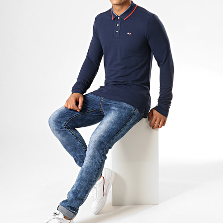 Tommy Jeans - Polo Slim A Manches Longues 6943 Bleu Marine