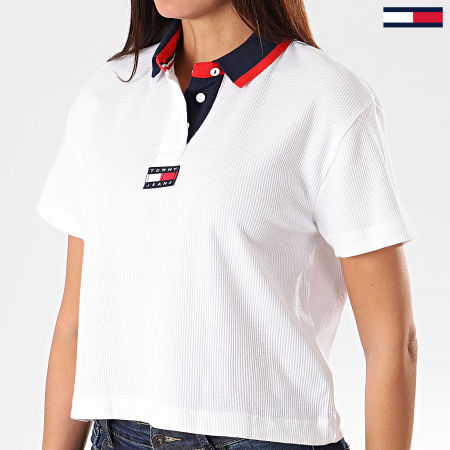 Tommy Jeans - Polo Crop Manches Courtes Femme Tommy Badge 7231 Blanc